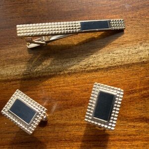 Men’s Gold and Black Cuff Links and Tie Clip Elegant Accessories